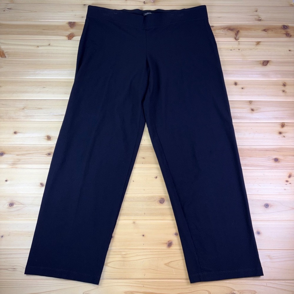 Eileen Fisher Pants Womens XL Black Straight Leg High Rise Pull On Dress Pants